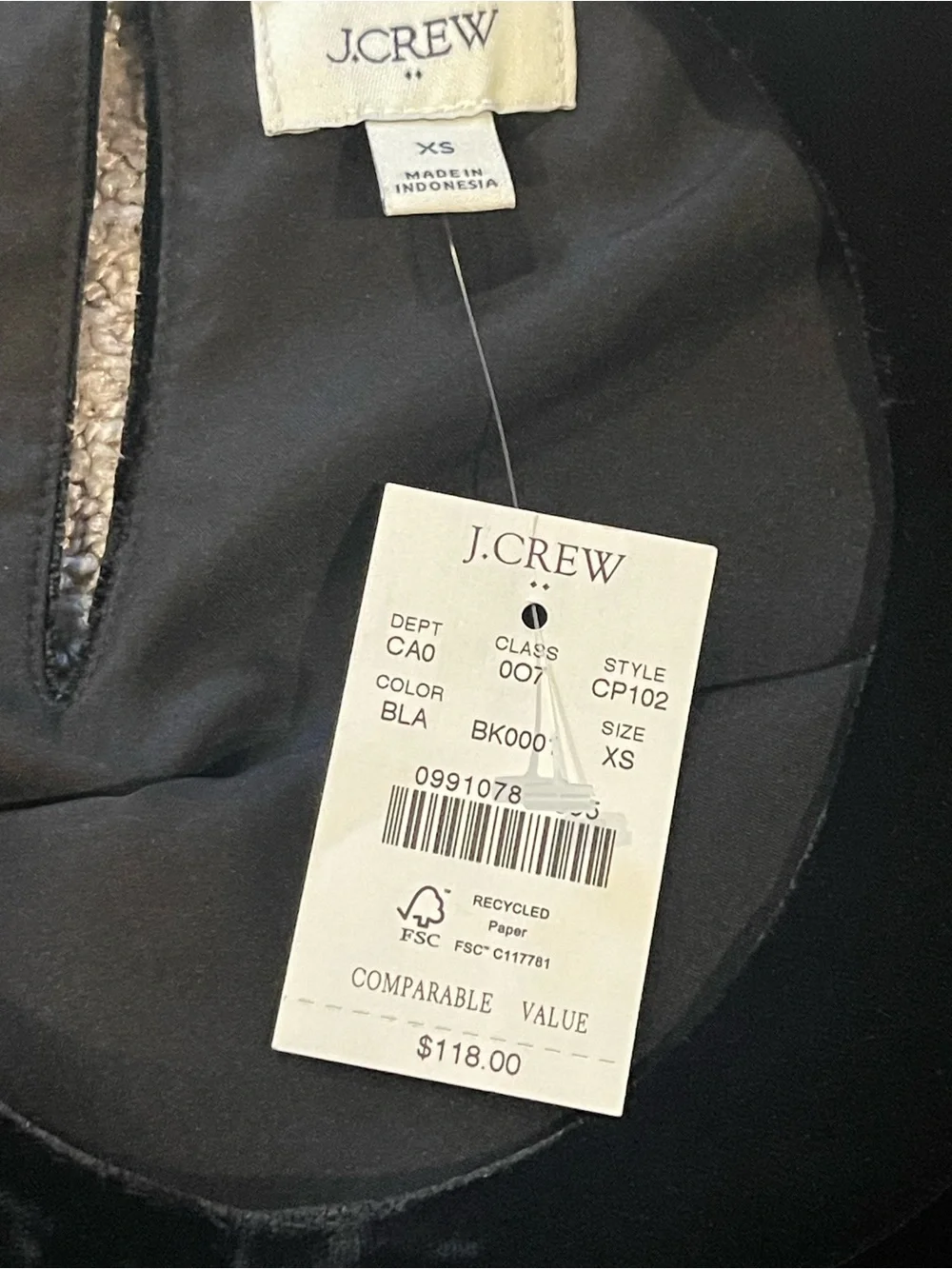 NWT J. Crew Black Velvet Top with Sheer Long Puff Sleeves, Crew Neck, Size XS